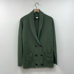 J. Crew Wool Cashmere Knit Double Breasted Relaxed Cardigan Sweater Green Small